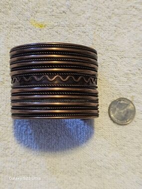 Wide Copper-Tone Stacked Wire Cuff Bracelet